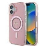 Guess GUHMP16MPFTDTEP Pink Hardcase IML Rhinestones MagSafe Kryt iPhone 16 Plus