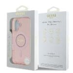 Guess GUHMP16MPFTDTEP Pink Hardcase IML Rhinestones MagSafe Kryt iPhone 16 Plus