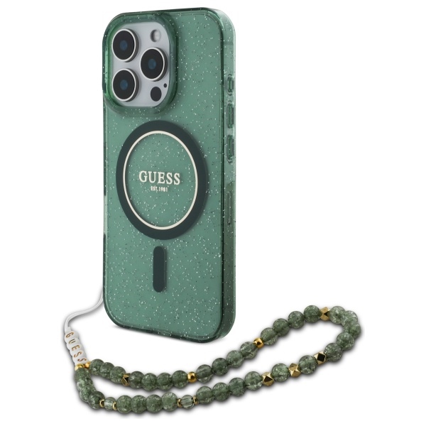 Guess GUHMP16XHGCRELSA green Hardcase Hardcase IML Glitter With Pearl Kryt iPhone 16 Pro Max