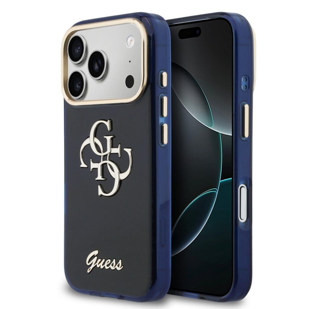 Guess IML 4G Script Metal Logo Blue Kryt iPhone 17 Pro Max