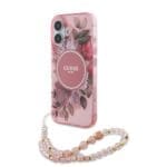 Guess IML Flowers Strap MagSafe Pink Kryt iPhone 16 Plus