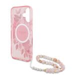 Guess IML Flowers Strap MagSafe Pink Kryt iPhone 16 Plus