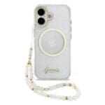 Guess IML Glitter Script Strap MagSafe Transparent Kryt iPhone 17