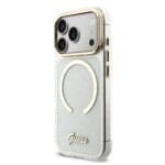 Guess IML Glitter Script Strap MagSafe Transparent Kryt iPhone 17 Pro Max