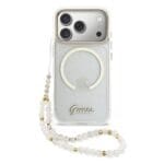 Guess IML Glitter Script Strap MagSafe Transparent Kryt iPhone 17 Pro Max