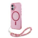 Guess IML Glitter Strap MagSafe Pink Kryt iPhone 16 Plus