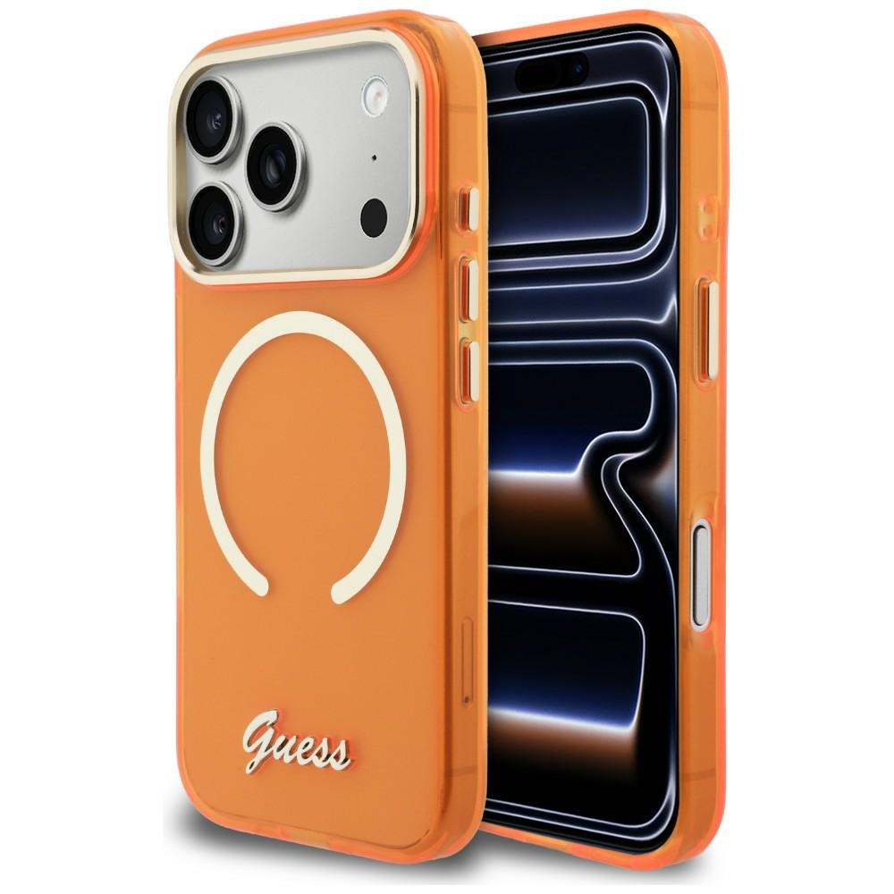 Guess IML Script Metal MagSafe Orange Kryt iPhone 17 Pro Max