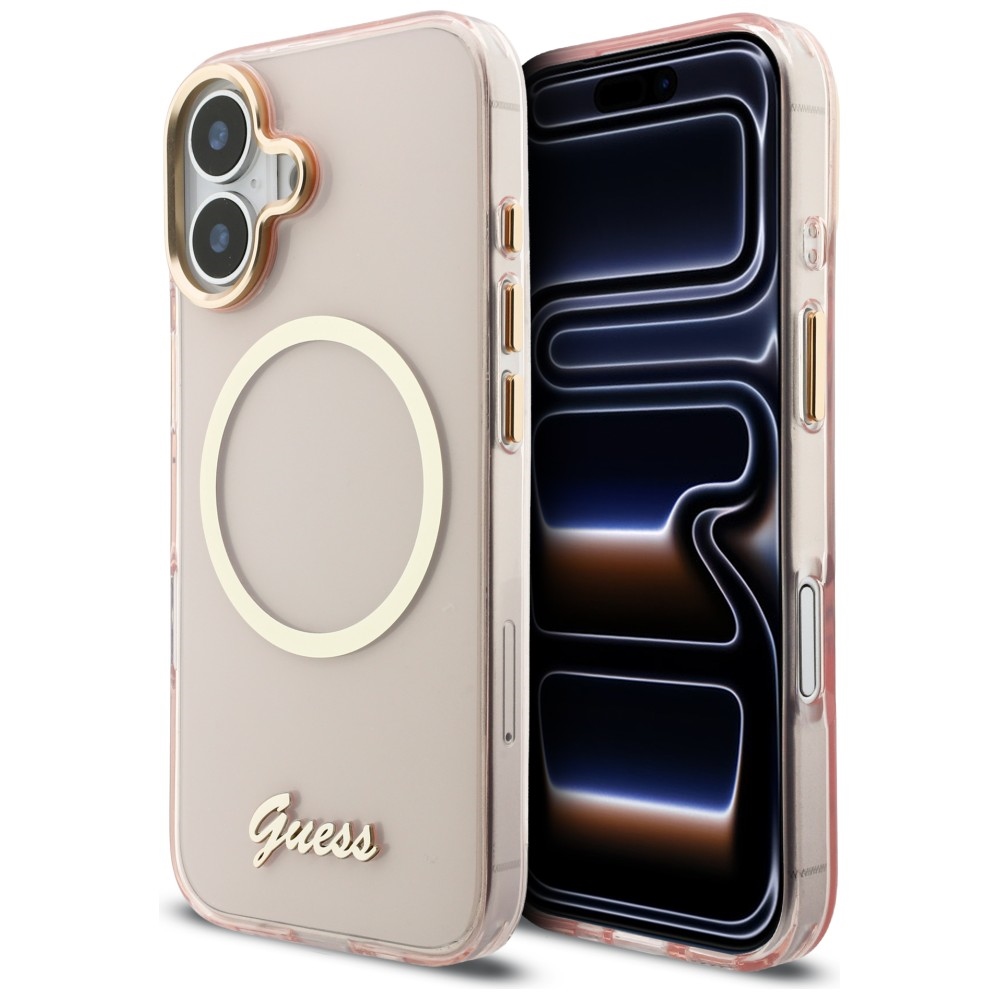 Guess IML Script Metal MagSafe Pink Kryt iPhone 17
