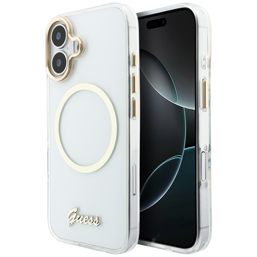 Guess IML Script Metal MagSafe Transparent Kryt iPhone 17