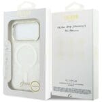 Guess IML Shell Script Metal MagSafe White Kryt iPhone 17 Pro Max