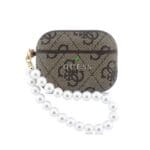 Guess PU 4G Classic Logo Pearl Strap Brown Kryt AirPods Pro