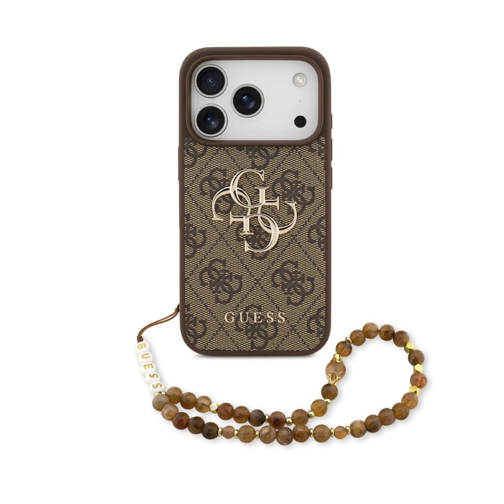 Guess PU 4G Metal Logo Strap Brown Kryt iPhone 17 Pro