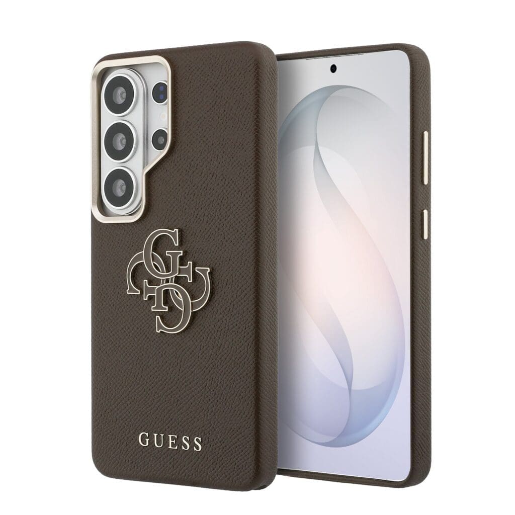 Guess PU 4G Resin Metal Logo Brown Kryt Samsung Galaxy S26 Ultra