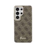 Guess PU 4G Script Metal Logo Magnetic Brown Kryt Samsung Galaxy S26 Ultra