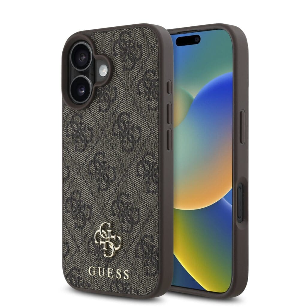 Guess PU 4G Small Metal Logo MagSafe Brown Kryt iPhone 16 Plus
