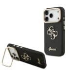 Guess PU Grained 4G Logo Stand Camera Frame Black Kryt iPhone 17 Pro