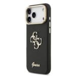 Guess PU Grained 4G Logo Stand Camera Frame Black Kryt iPhone 17 Pro Max