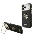 Guess PU Grained 4G Logo Stand Camera Frame Black Kryt iPhone 17 Pro Max