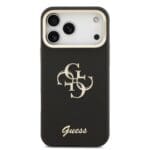 Guess PU Grained 4G Logo Stand Camera Frame Black Kryt iPhone 17 Pro Max