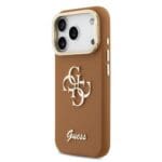 Guess PU Grained 4G Logo Stand Camera Frame Brown Kryt iPhone 17 Pro