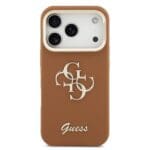 Guess PU Grained 4G Logo Stand Camera Frame Brown Kryt iPhone 17 Pro