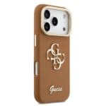 Guess PU Grained 4G Logo Stand Camera Frame Brown Kryt iPhone 17 Pro