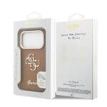 Guess PU Grained 4G Logo Stand Camera Frame Brown Kryt iPhone 17 Pro