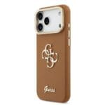Guess PU Grained 4G Logo Stand Camera Frame Brown Kryt iPhone 17 Pro Max