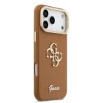 Guess PU Grained 4G Logo Stand Camera Frame Brown Kryt iPhone 17 Pro Max
