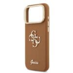 Guess PU Grained 4G Logo Stand Camera Frame Brown Kryt iPhone 17 Pro Max