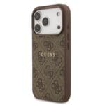 Guess PU Leather 4G Colored Ring MagSafe Brown Kryt iPhone 17 Pro