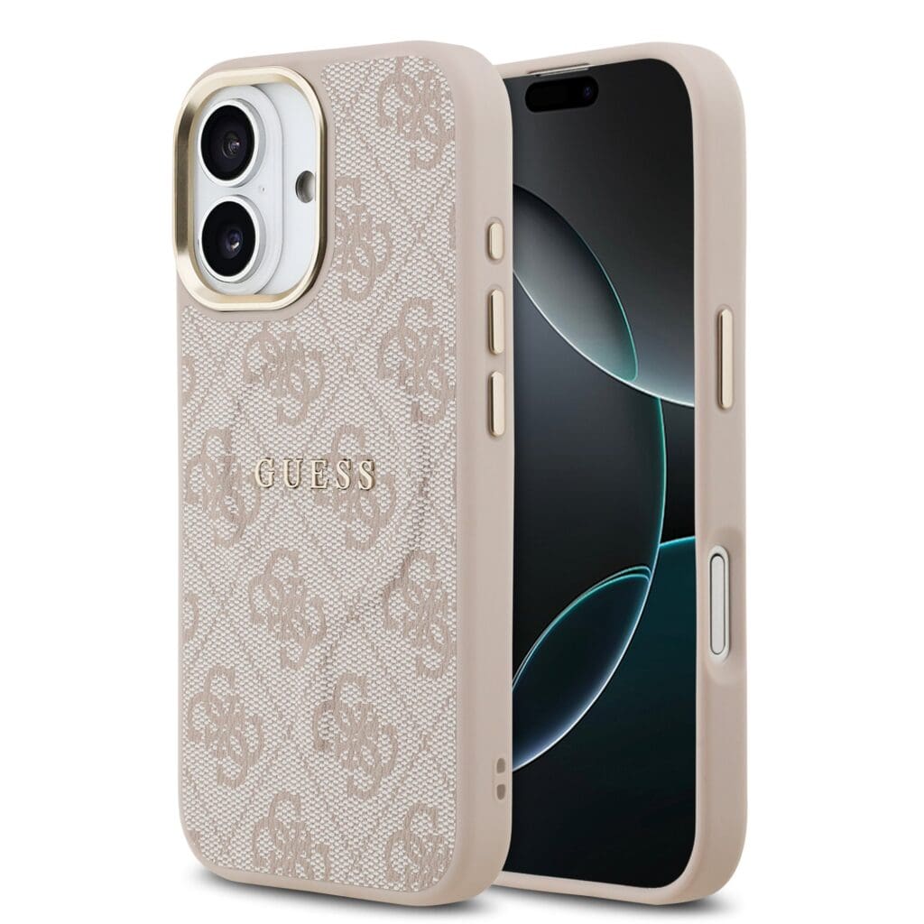Guess PU Leather 4G Gold Frame MagSafe Pink Kryt iPhone 17