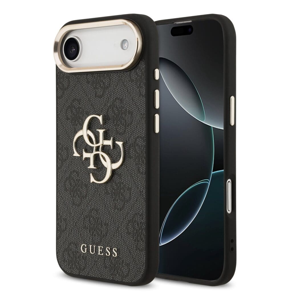 Guess PU Leather 4G Metal Logo Gold Frame Black Kryt iPhone 17 Air