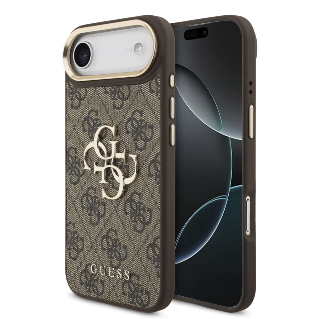 Guess PU Leather 4G Metal Logo Gold Frame Brown Kryt iPhone 17 Air