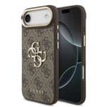Guess PU Leather 4G Metal Logo Gold Frame Brown Kryt iPhone 17 Air