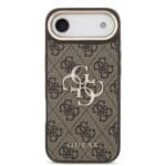 Guess PU Leather 4G Metal Logo Gold Frame Brown Kryt iPhone 17 Air