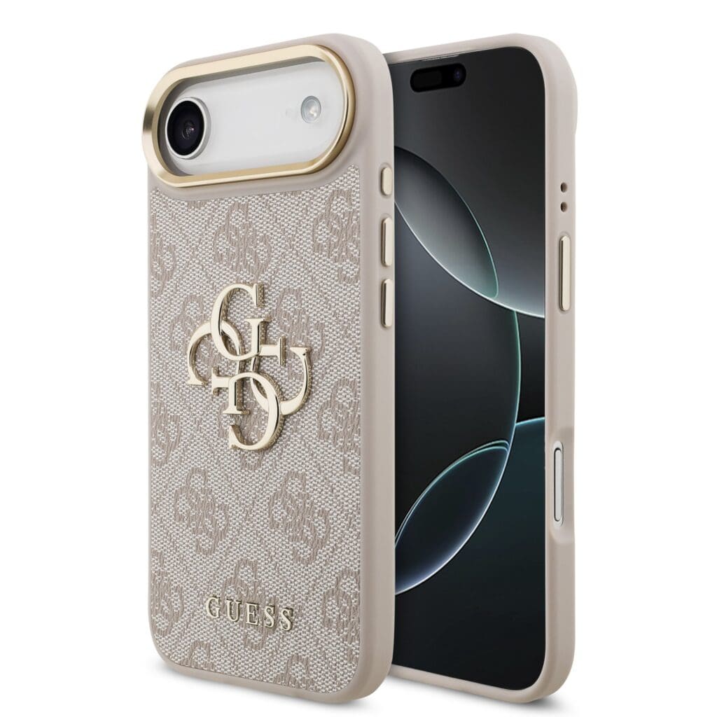 Guess PU Leather 4G Metal Logo Gold Frame Pink Kryt iPhone 17 Air