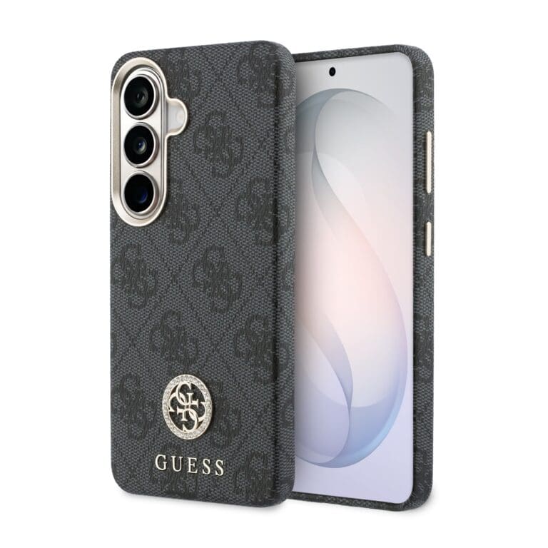 Guess PU Leather 4G Strass Logo Gold Frame Magnetic Black Kryt Samsung Galaxy S26
