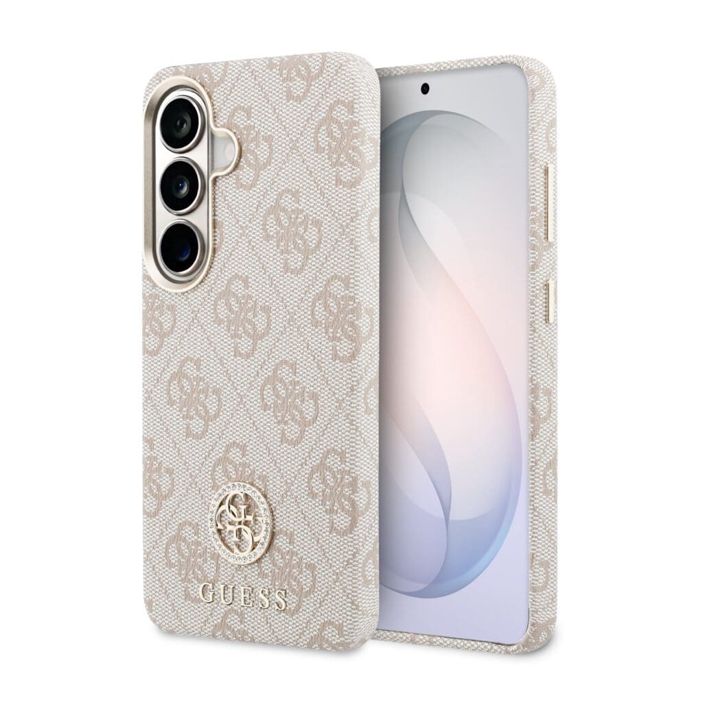 Guess PU Leather 4G Strass Logo Gold Frame Magnetic Pink Kryt Samsung Galaxy S26
