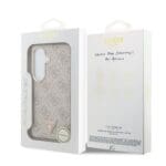 Guess PU Leather 4G Strass Triangle Logo Gold Frame Magnetic Pink Kryt Samsung Galaxy S26