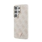 Guess PU Leather 4G Strass Triangle Logo Gold Frame Magnetic Pink Kryt Samsung Galaxy S26 Ultra