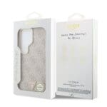 Guess PU Leather 4G Strass Triangle Logo Gold Frame Magnetic Pink Kryt Samsung Galaxy S26 Ultra