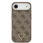 Guess PU Leather 4G Strass Triangle Logo Gold Frame MagSafe Brown Kryt iPhone 17 Air
