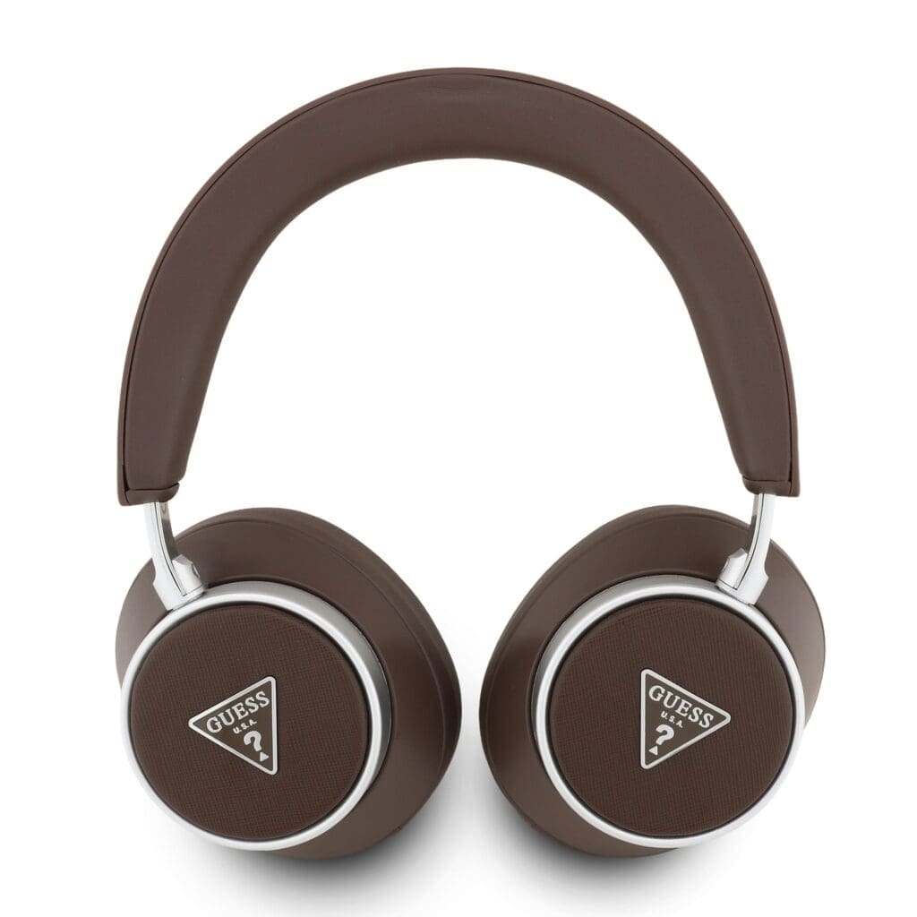 Guess PU Saffiano Triangle Logo ENC Wireless Headphones Brown