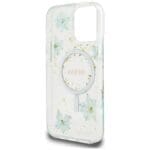 Guess Resin Flowers Glitter MagSafe turquoise Kryt iPhone 16 Pro