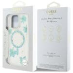 Guess Resin Flowers Glitter MagSafe turquoise Kryt iPhone 16 Pro