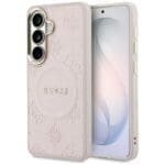 Guess Saffiano Peony Embossed Ring MagSafe Plus Pink Kryt Samsung Galaxy S26