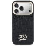 Karl Lagerfeld Croco KL Script Logo MagSafe Black Kryt iPhone 17 Pro Max
