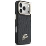 Karl Lagerfeld Croco KL Script Logo MagSafe Black Kryt iPhone 17 Pro Max