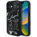 Karl Lagerfeld Grained Pattern & Logo MagSafe Black Kryt iPhone 16